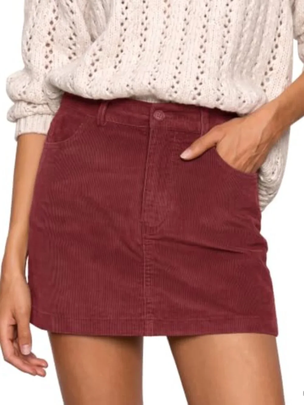 Women's High Waisted Mini Corduroy Pencil Skirt with Pockets